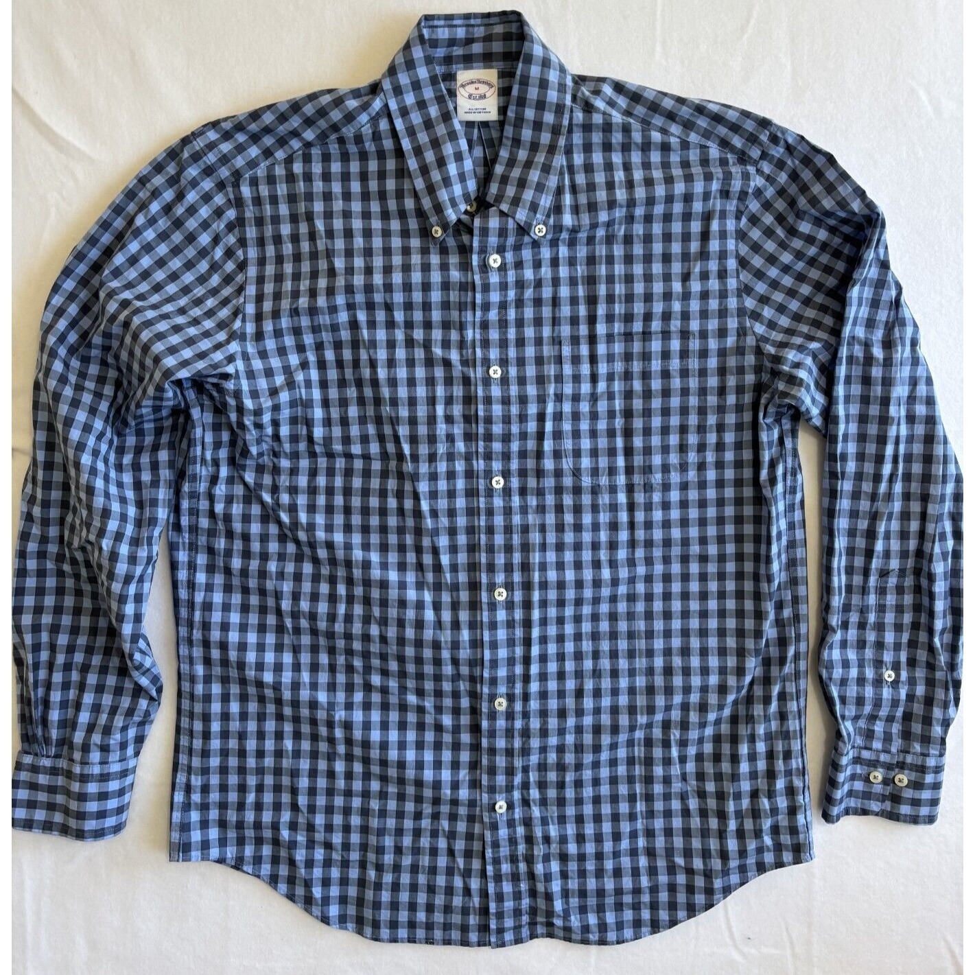 Brooks Brothers Checked All Cotton Blue Button Down Collar Shirt Size Medium
